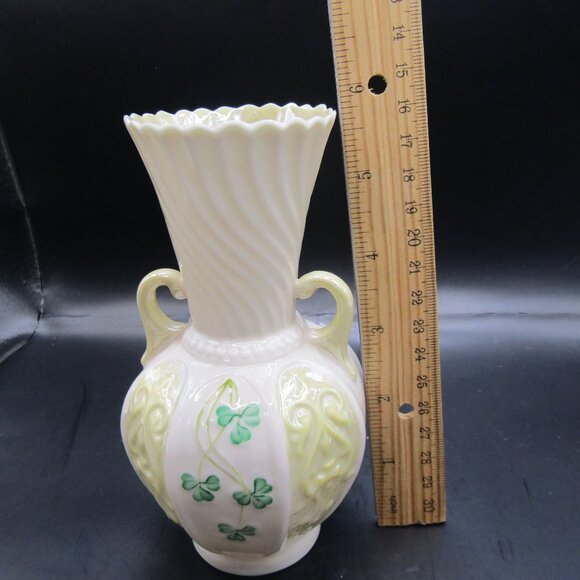 Belleek 6" Yellow Panel Shamrock Vase - Picture 6 of 9
